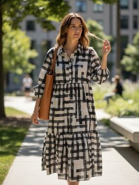 Maeve by Anthropologie Bettina Shirt Dress black/white abstract print, XS NWT